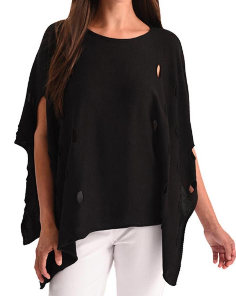 Front of a model wearing a size XXL Cut Out Poncho in Black in Black by ANGEL. | dia_product_style_image_id:327647